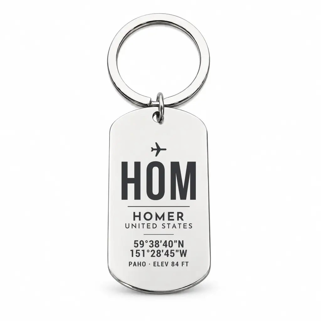 Homer Airport HOM - Key Chain - Original Design - Silver