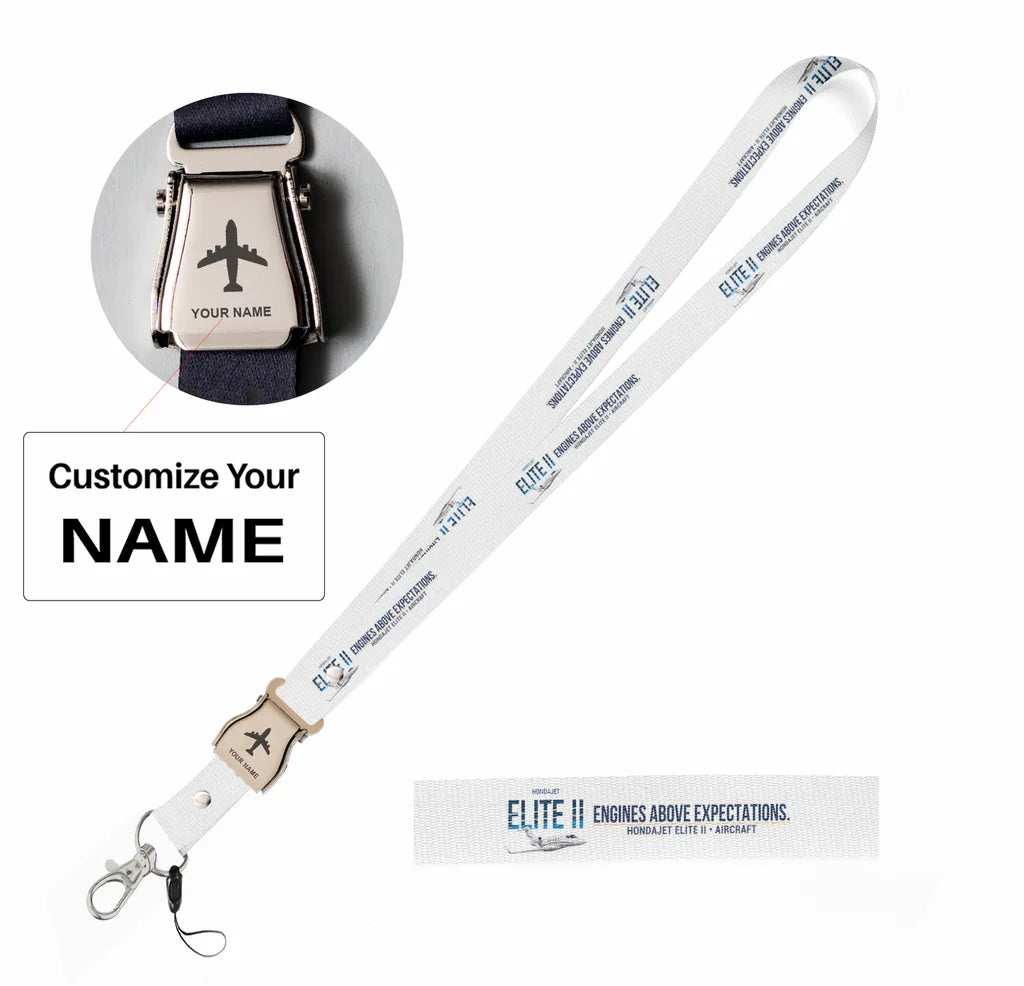 HondaJet Elite II seat belt lanyard - white with name