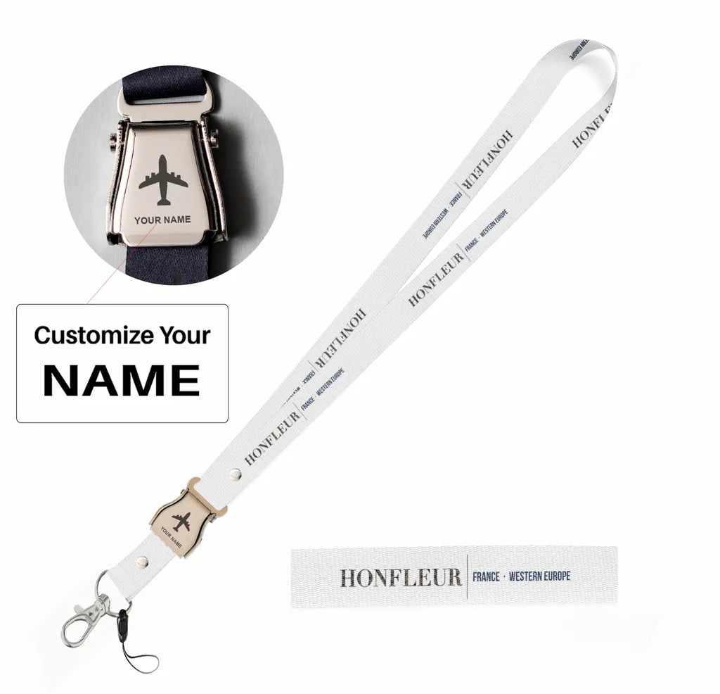 Honfleur City Series seat belt lanyard - white with name