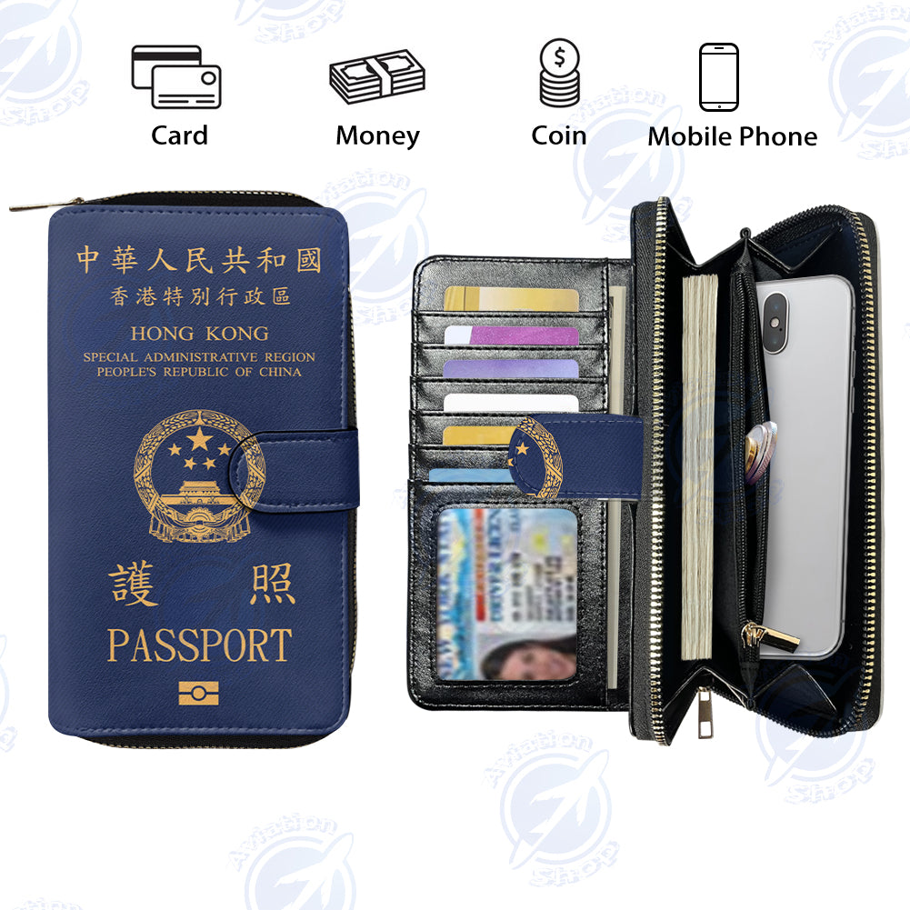 Hong Kong Passport Designed Leather Long Zipper Wallets