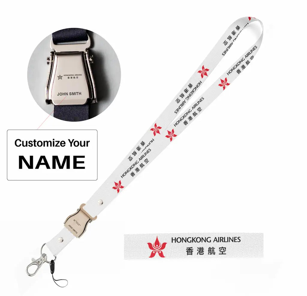 Hong Kong Airlines seat belt lanyard - white with name