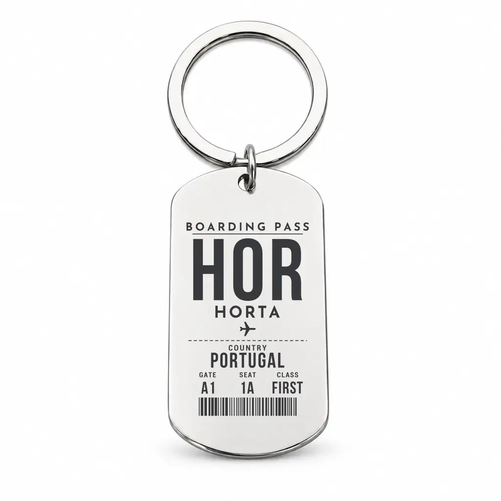 Horta Airport HOR - Key Chain - Boarding Pass Style - Silver