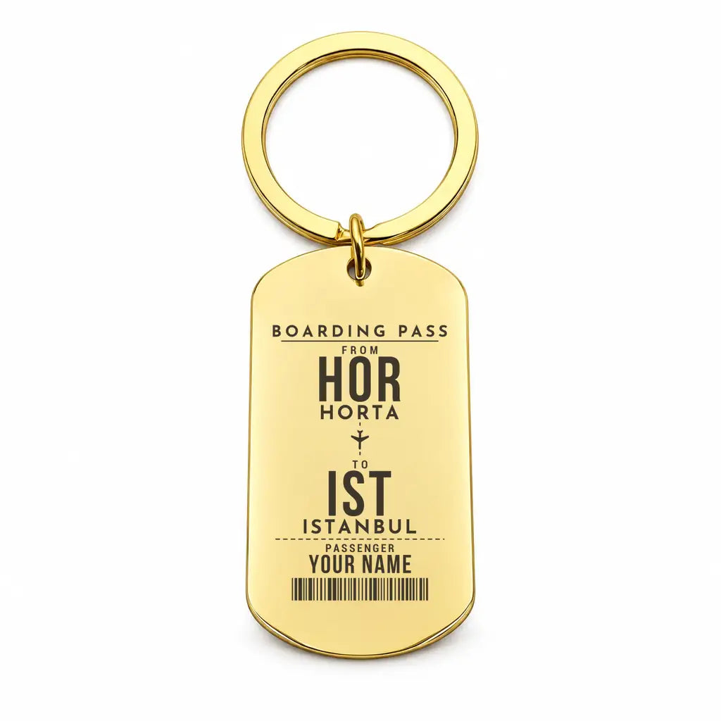 Horta Airport HOR - Key Chain - Customizable Boarding Pass - Gold