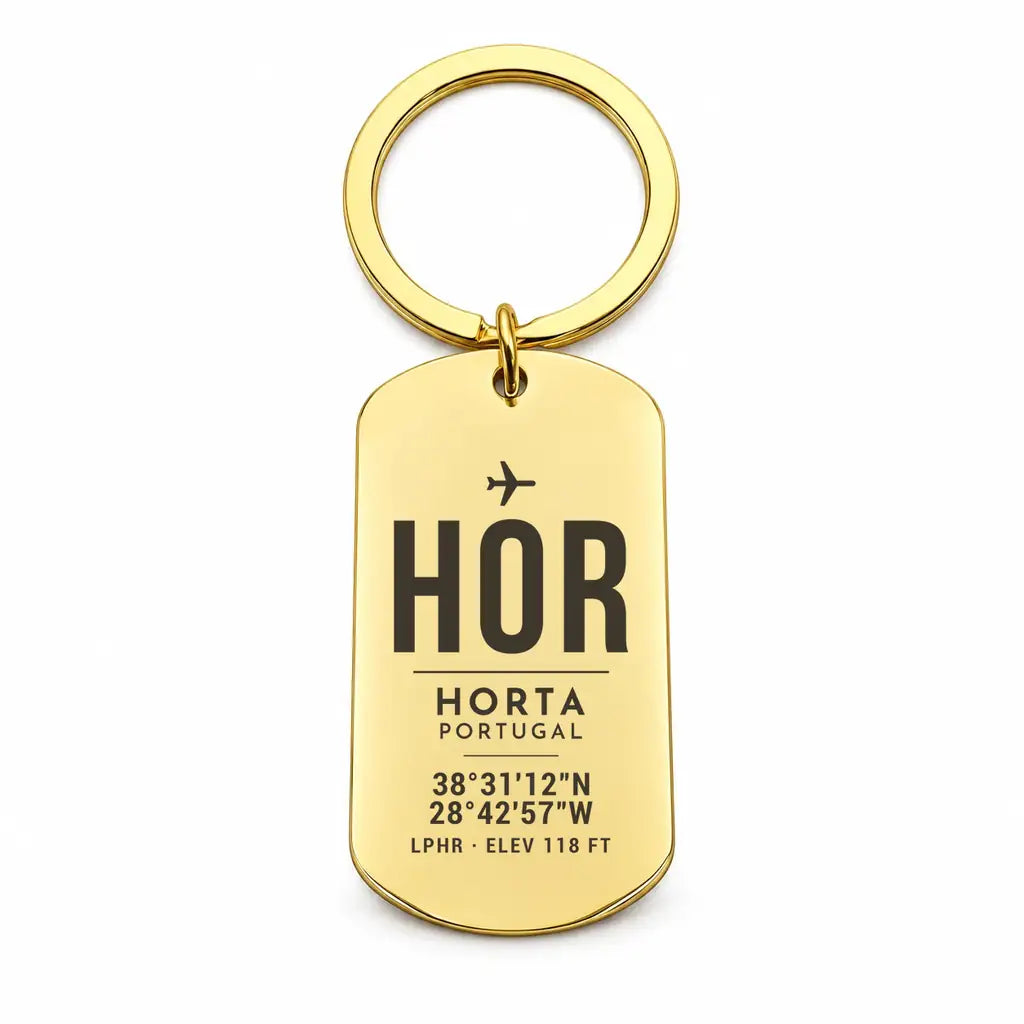 Horta Airport HOR - Key Chain - Original Design - Gold