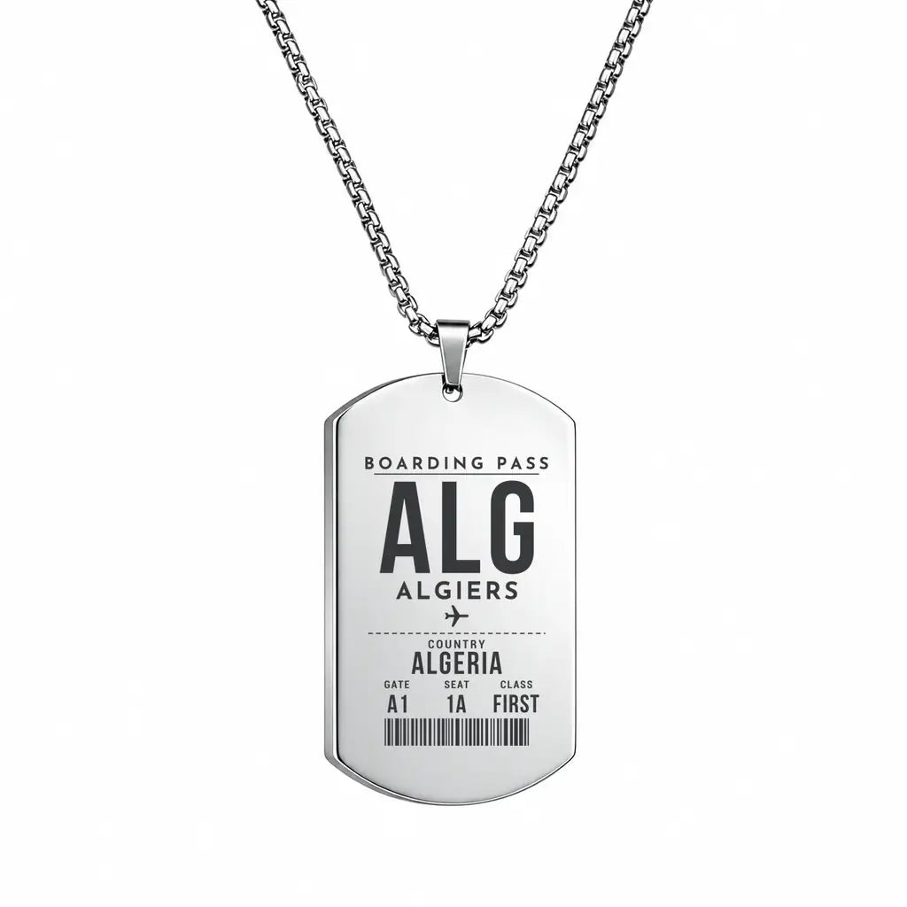 Houari Boumediene Airport ALG - Necklace - Boarding Pass Style - Silver