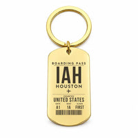 Thumbnail for Houston George Bush Intercontinental Airport IAH - Key Chain - Boarding Pass Style - Gold