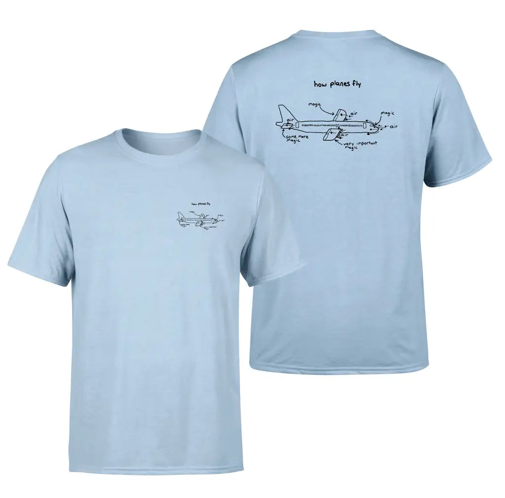 How Planes Fly design on light blue double side