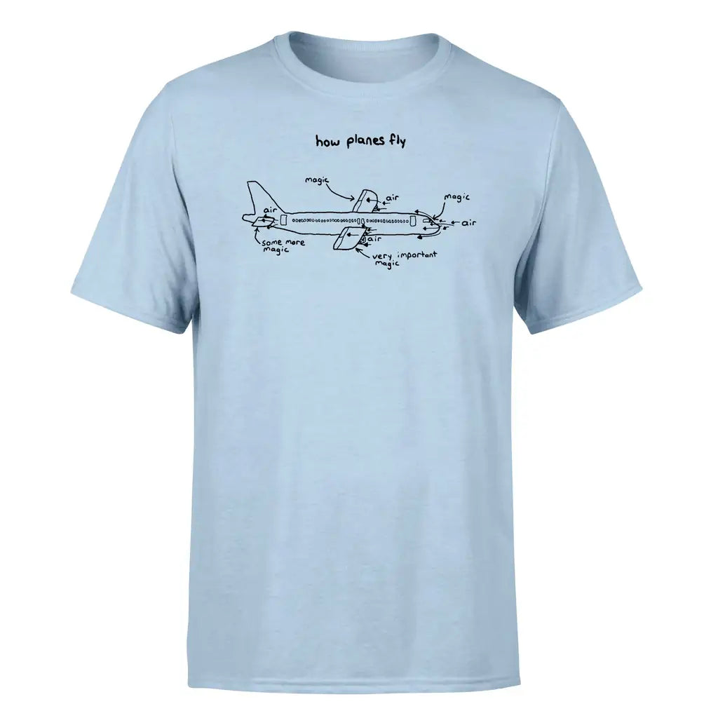 How Planes Fly design on light blue single side