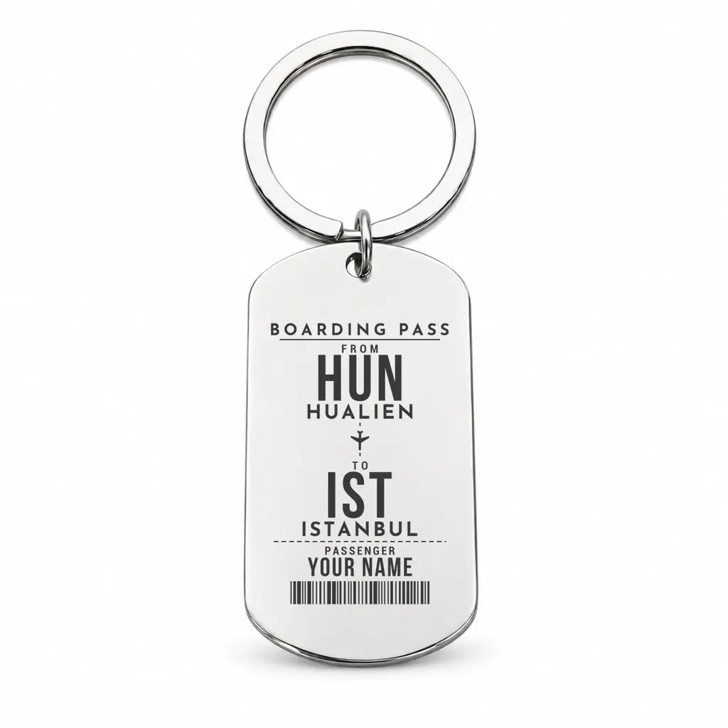 Hualien Airport HUN - Key Chain - Customizable Boarding Pass - Silver