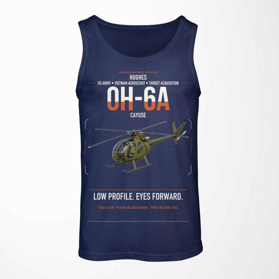 Hughes OH-6A Cayuse design on dark blue tank top