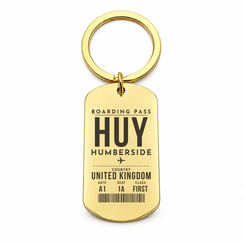 Humberside Airport HUY - Key Chain - Boarding Pass Style - Gold