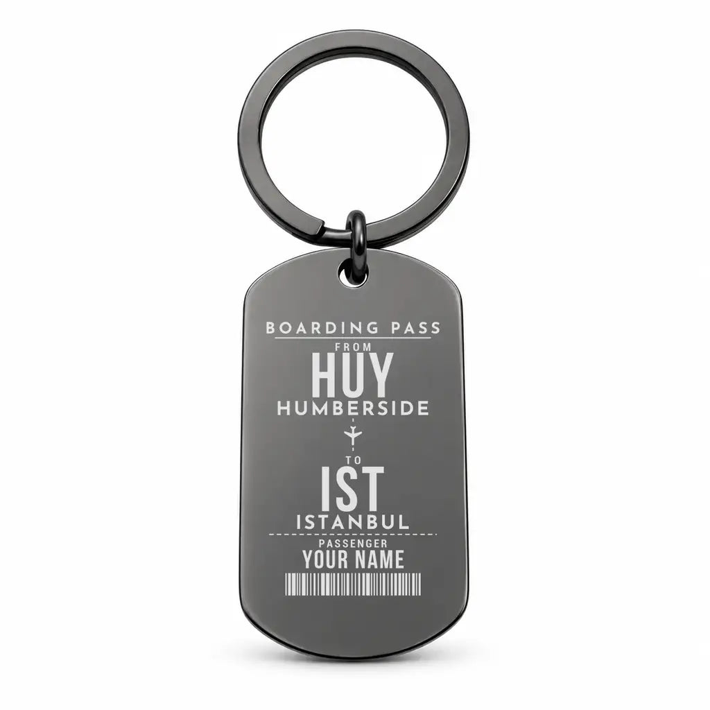 Humberside Airport HUY - Key Chain - Customizable Boarding Pass - Black