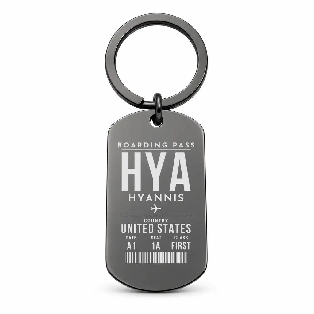 Hyannis Cape Cod Gateway Airport HYA - Key Chain - Boarding Pass Style - Black