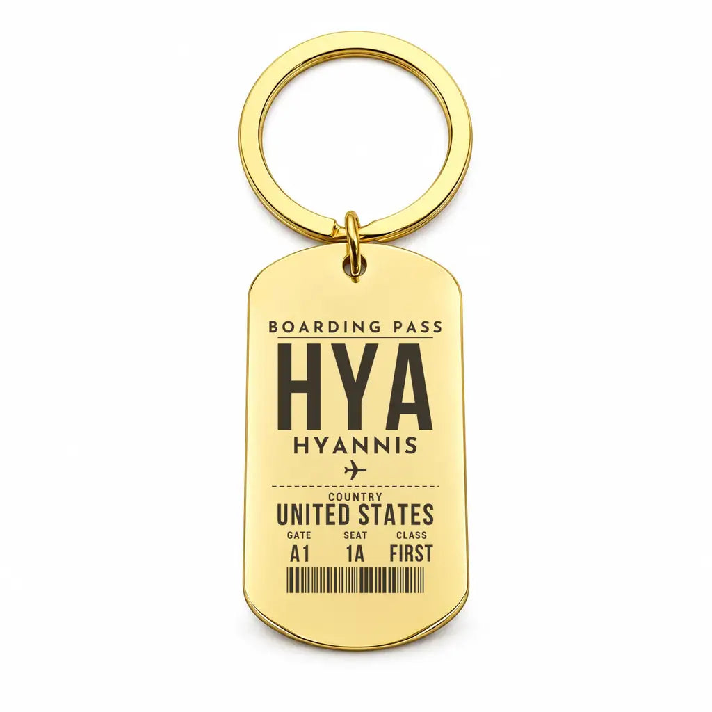 Hyannis Cape Cod Gateway Airport HYA - Key Chain - Boarding Pass Style - Gold