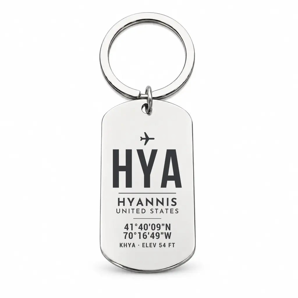 Hyannis Cape Cod Gateway Airport HYA - Key Chain - Original Design - Silver