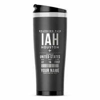 Thumbnail for Houston George Bush Intercontinental Airport (IAH) Travel Mugs - Boarding Pass + Name - Stainless Steel (No Holder) - Gray