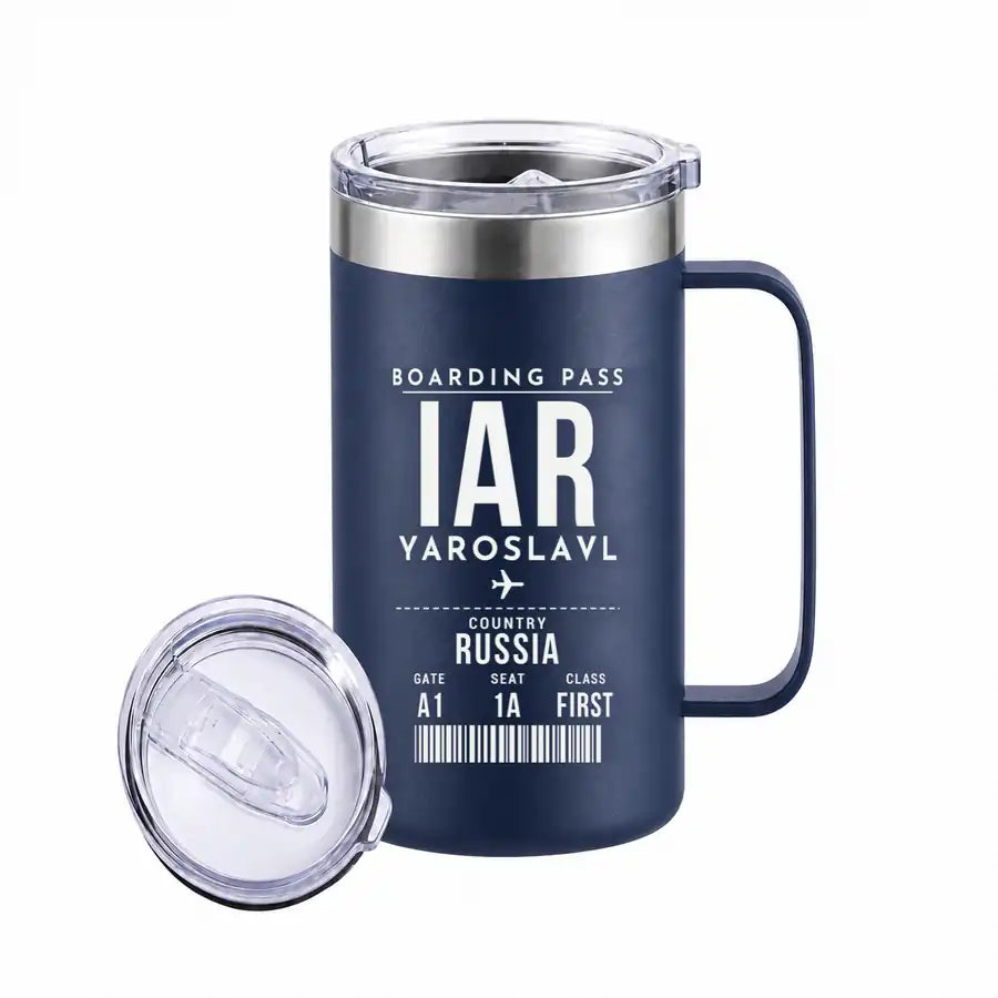 Yaroslavl Tunoshna International Airport (IAR) Stainless Steel Mugs - Boarding Pass - Stainless Steel Mug - 24 oz / 700ML - Navy Blue