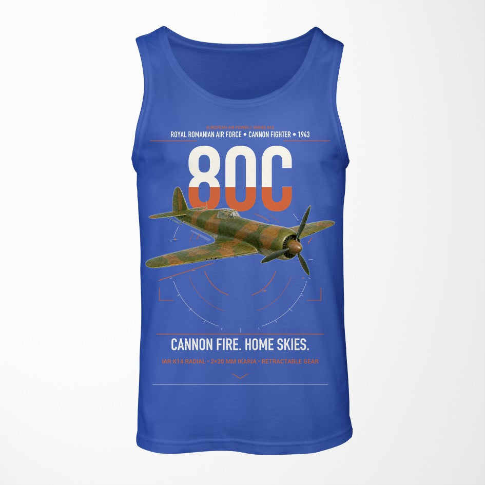 IAR 80C design on blue tank top