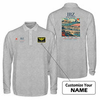 Thumbnail for Ibiza Airport (IBZ) Premium Polo T-Shirts - Poster + Name - Long Sleeve - Gray