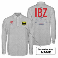 Thumbnail for Ibiza Airport (IBZ) Premium Polo T-Shirts - Tag Custom - Long Sleeve - Gray