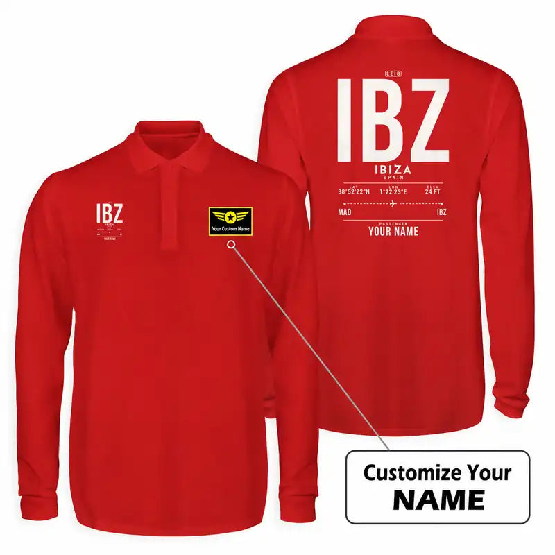 Ibiza Airport (IBZ) Premium Polo T-Shirts - Tag Custom - Long Sleeve - Red