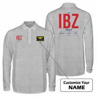 Thumbnail for Ibiza Airport (IBZ) Premium Polo T-Shirts - Tag + Name - Long Sleeve - Gray