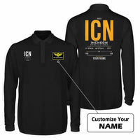 Thumbnail for Incheon International Airport (ICN) Premium Polo T-Shirts - Tag Custom - Long Sleeve - Black