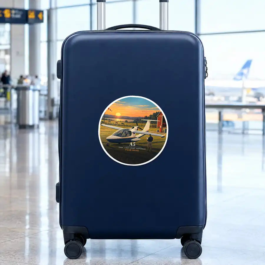 ICON A5 - 3D + Name - Circle Sticker - Suitcase
