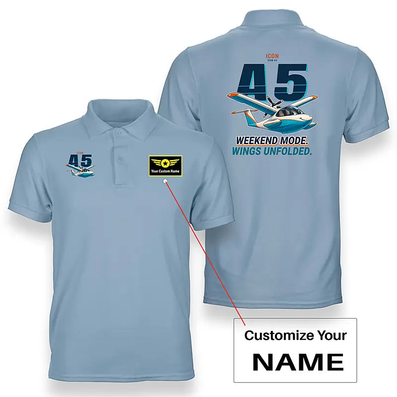 ICON A5 - Cartoon - Double-Side Polo - Light Blue + Name