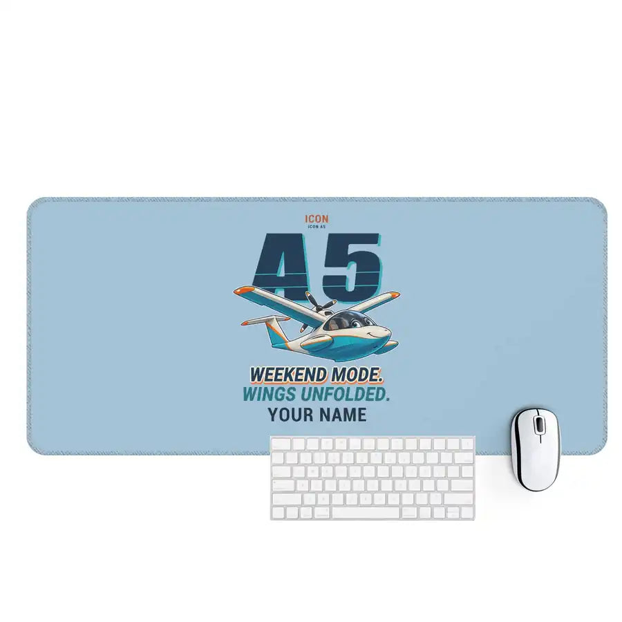 ICON A5 - Cartoon + Name - Desk Mat - Light Blue