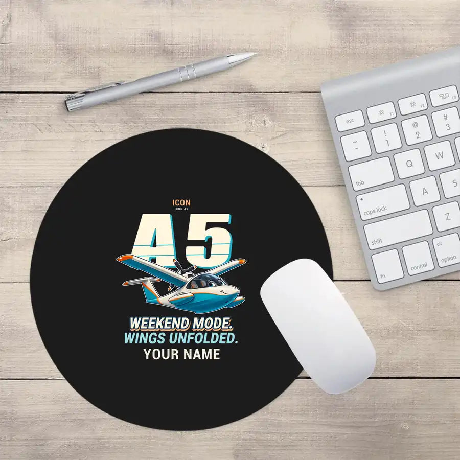 ICON A5 - Cartoon + Name - Round Mouse Pad - Black