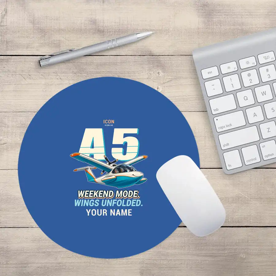 ICON A5 - Cartoon + Name - Round Mouse Pad - Blue