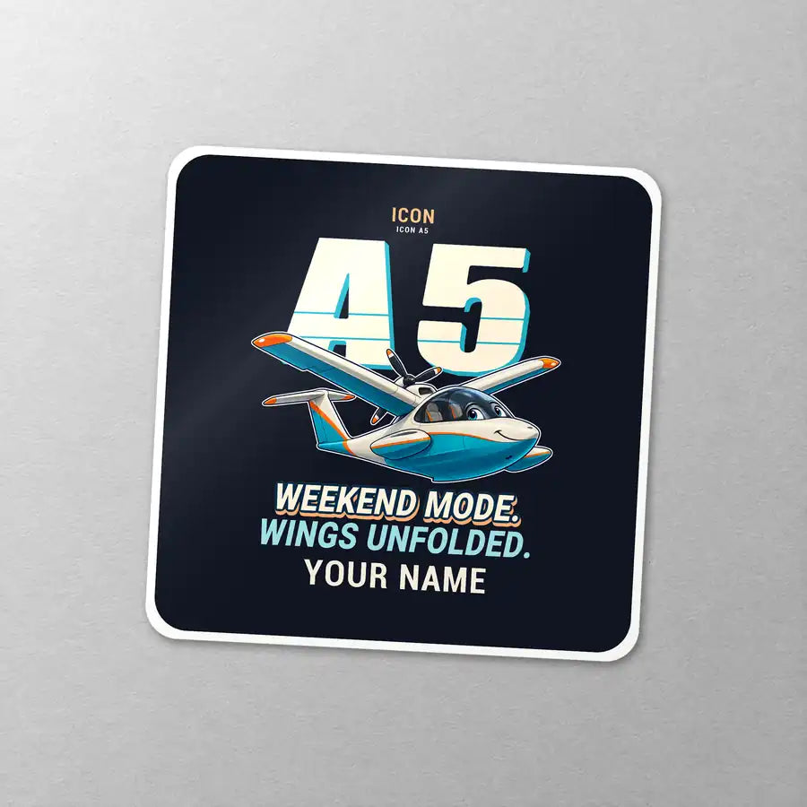 ICON A5 - Cartoon + Name - Square Sticker - Close-up