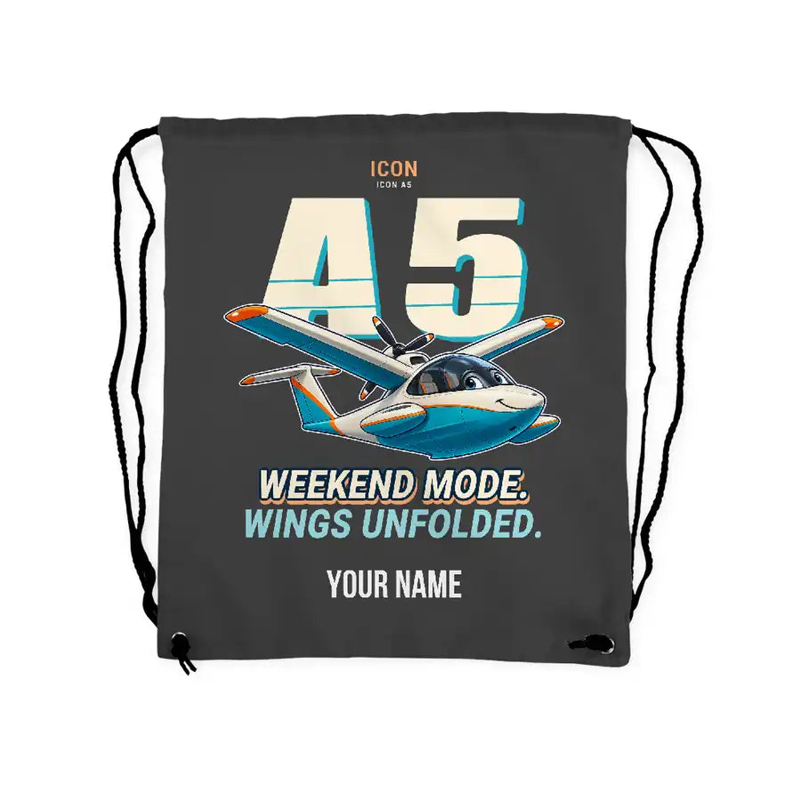 ICON A5 - Drawstring Bag - Cartoon + Name - Gray