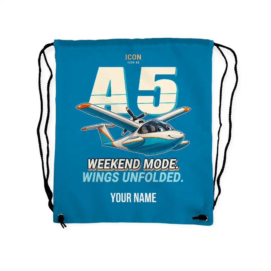 ICON A5 - Drawstring Bag - Cartoon + Name - Light Blue