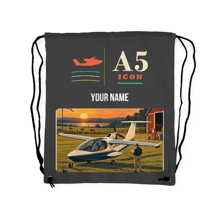 ICON A5 - Drawstring Bag - Classic + Name - Gray