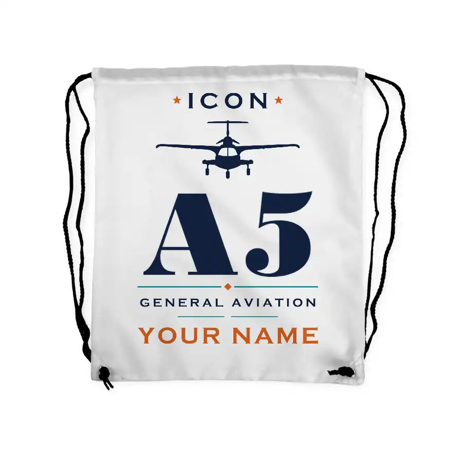 ICON A5 - Drawstring Bag - Heritage + Name - White