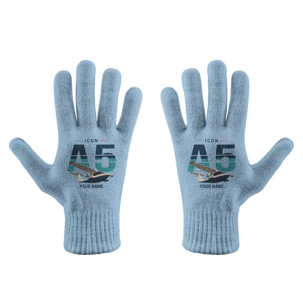 ICON A5 - Gloves - Full - Original + Name - Light Blue