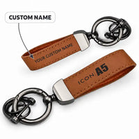 Thumbnail for ICON A5 - Leather Key Chain - Horseshoe Buckle - Tag - Camel + Name