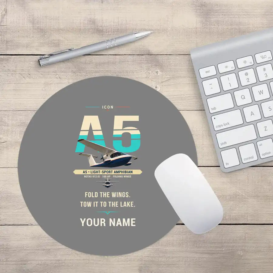 ICON A5 - Original + Name - Round Mouse Pad - Gray