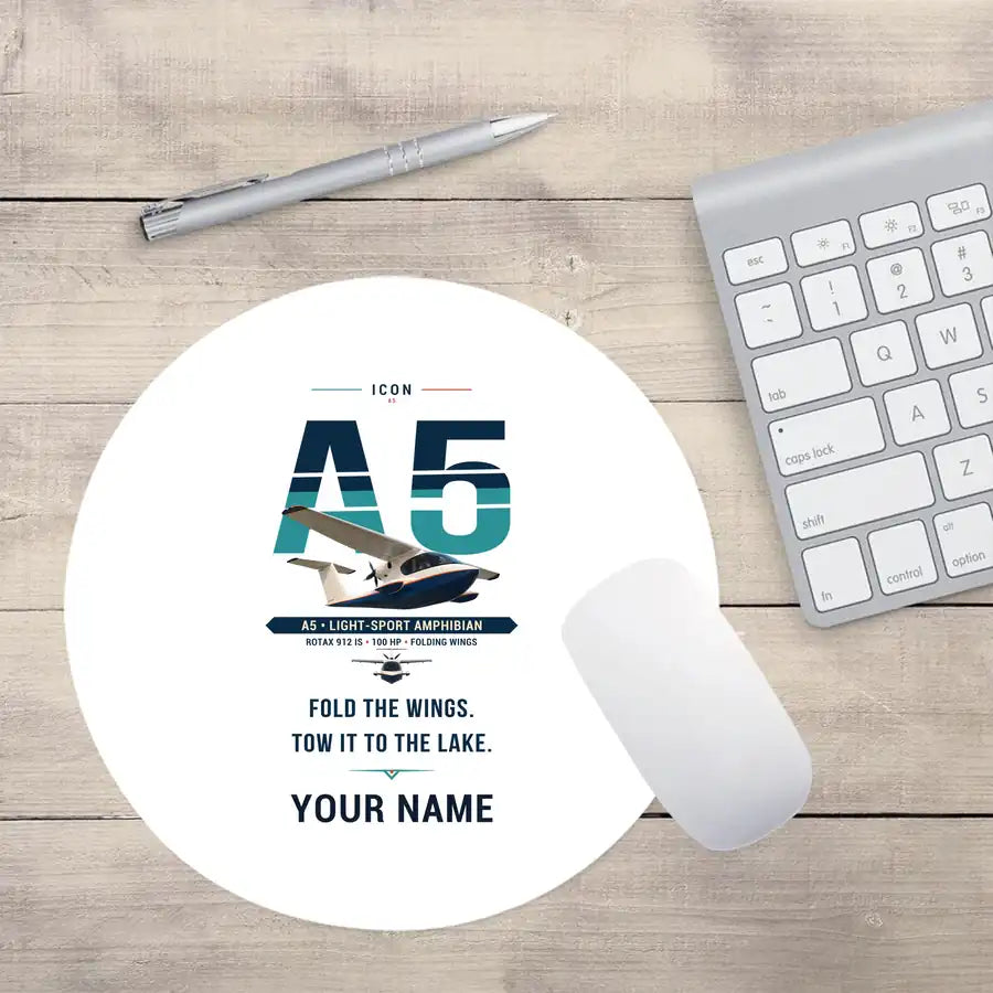 ICON A5 - Original + Name - Round Mouse Pad - White
