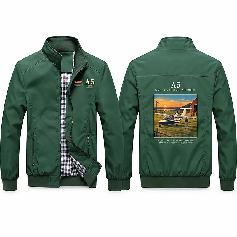 ICON A5 Stylish Jackets - Stand Collar - Poster - Green