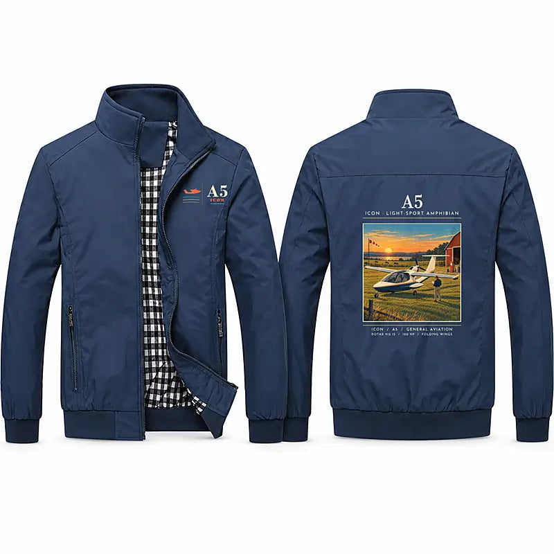 ICON A5 Stylish Jackets - Stand Collar - Poster - Navy Blue