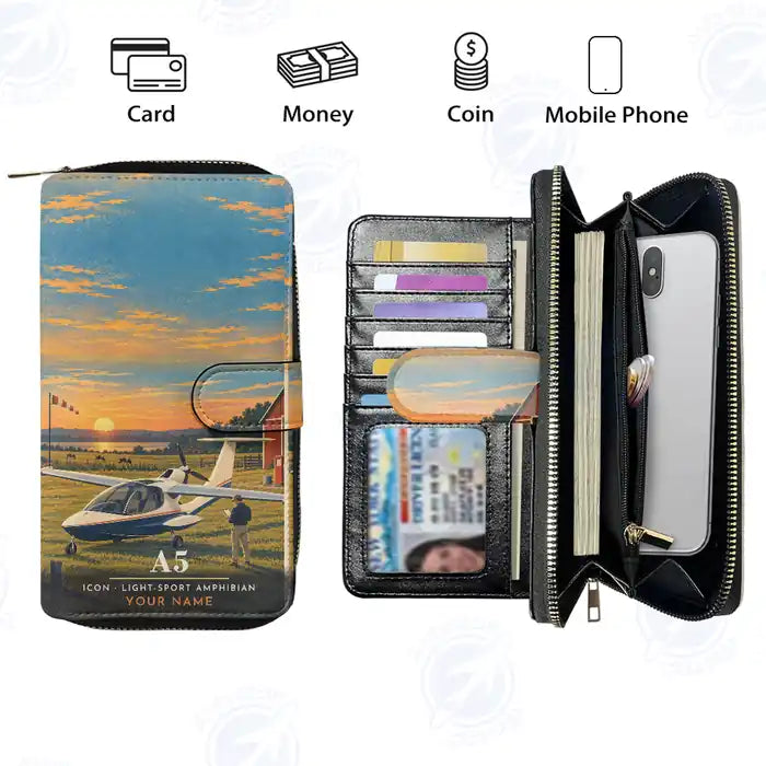 ICON A5 Leather Wallets - Zip Long Wallet - 3D + Name