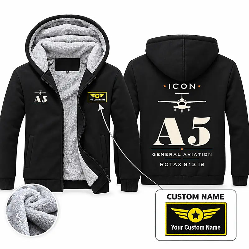 ICON A5 Zipped Sweatshirts - Heritage + Name - Black