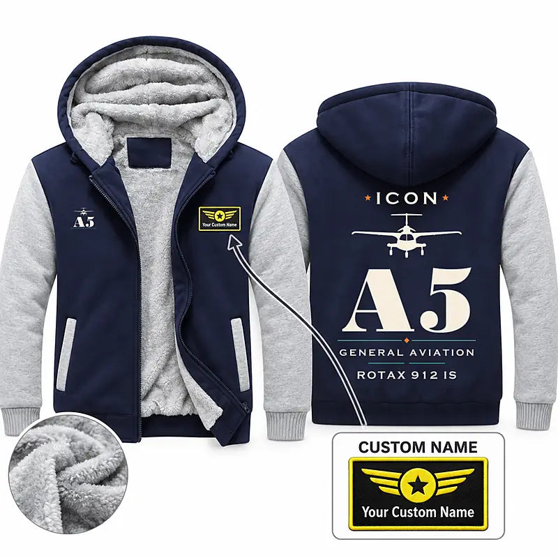 ICON A5 Zipped Sweatshirts - Heritage + Name - Navy & Gray