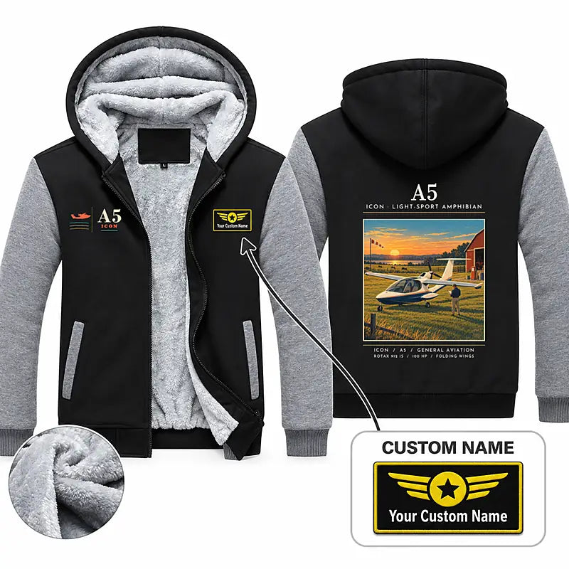 ICON A5 Zipped Sweatshirts - Poster + Name - Black & Gray