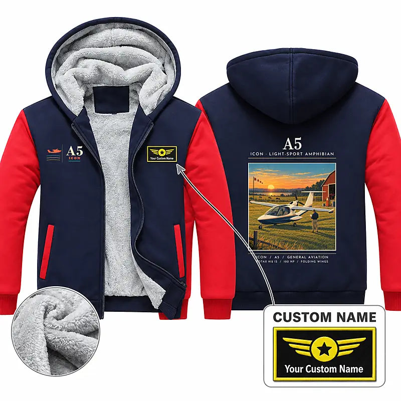 ICON A5 Zipped Sweatshirts - Poster + Name - Navy & Red