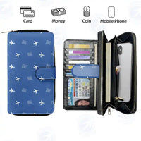 Thumbnail for Idaho Falls Regional Airport (IDA) Leather Wallets - Zip Long Wallet - Pattern - Blue