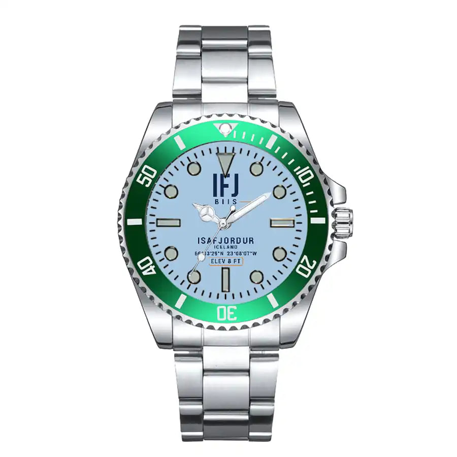 Isafjordur Airport (IFJ) Aviator Watches - Classic - Light Blue - Premium Diver - Green